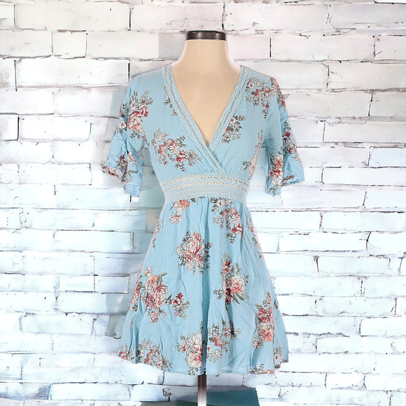 Adam Levine Blue Floral Dress with Crochet Detailing - Picture 1 of 3